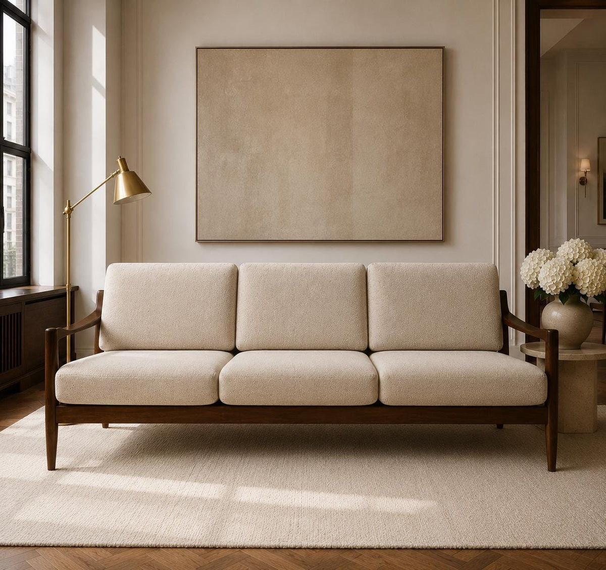Danish Mid Century Modern Sofa 1960s | Bouclé Scandinavian Couch | Vintage Teak Frame Sofa | Attributed Grete Jalk France & Son