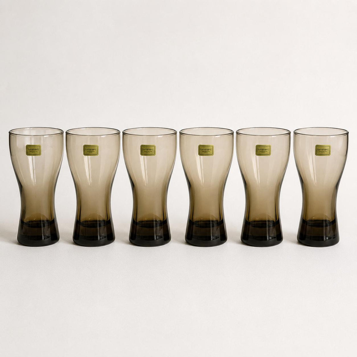 6 Luminarc Vintage Gläser Rauchbraun Ombre Set Mid Century Modern Smoky Glass France 70er Jahre Original Etiketten