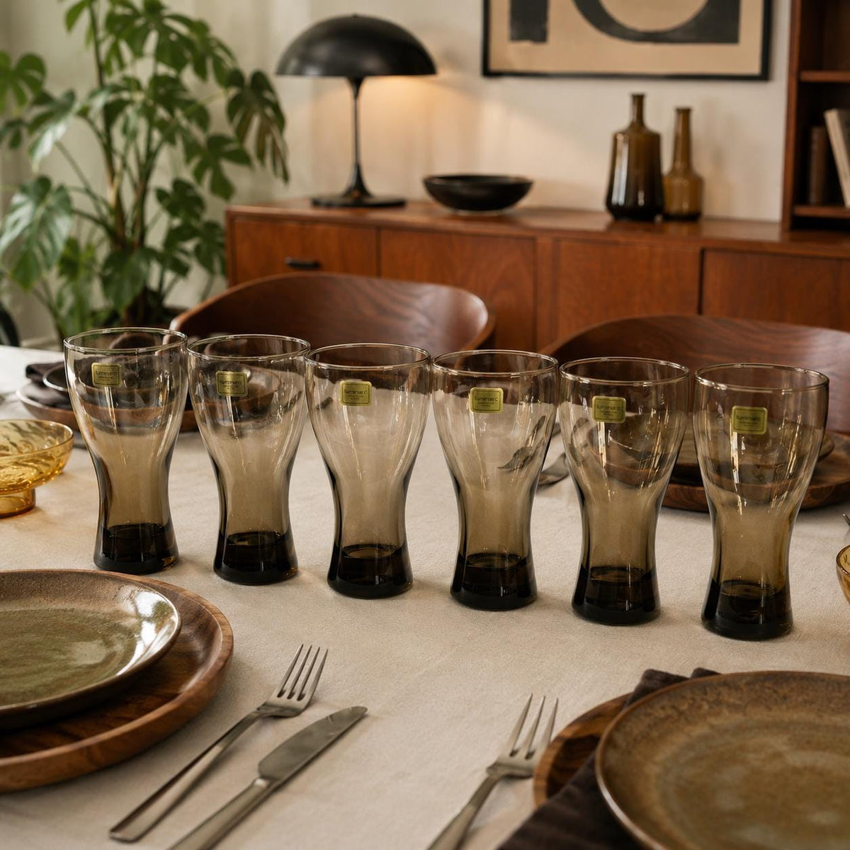 6 Luminarc Vintage Gläser Rauchbraun Ombre Set Mid Century Modern Smoky Glass France 70er Jahre Original Etiketten