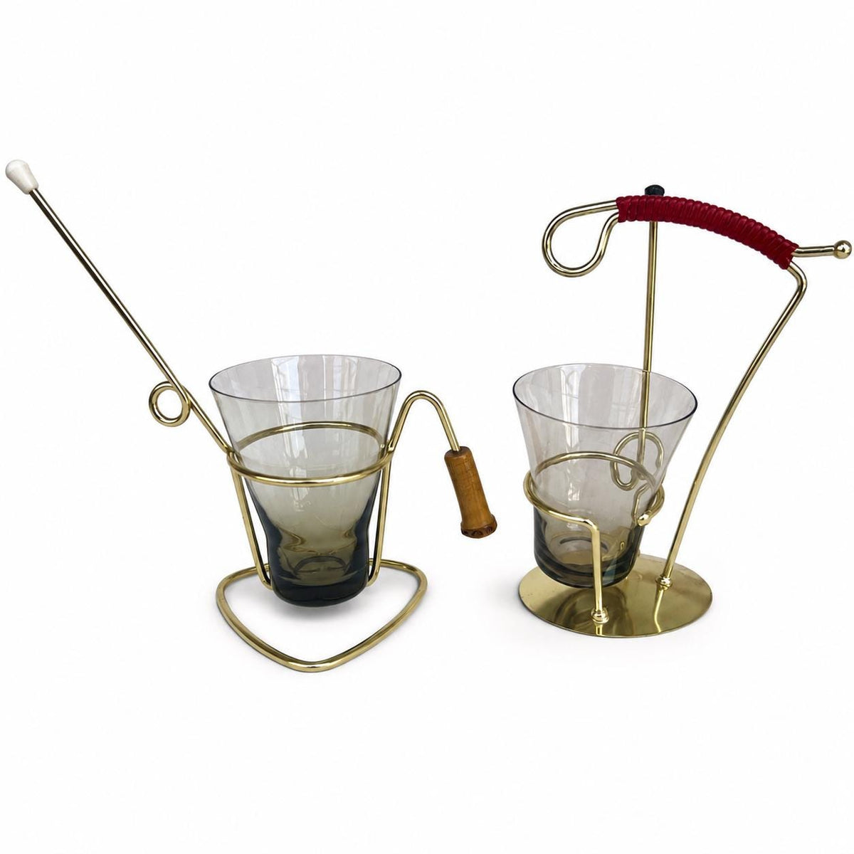 Vintage Salzstangenhalter Set Rauchglas Gold Metall Mid Century Cocktail Snack Servierer Atomic Barware 1960er