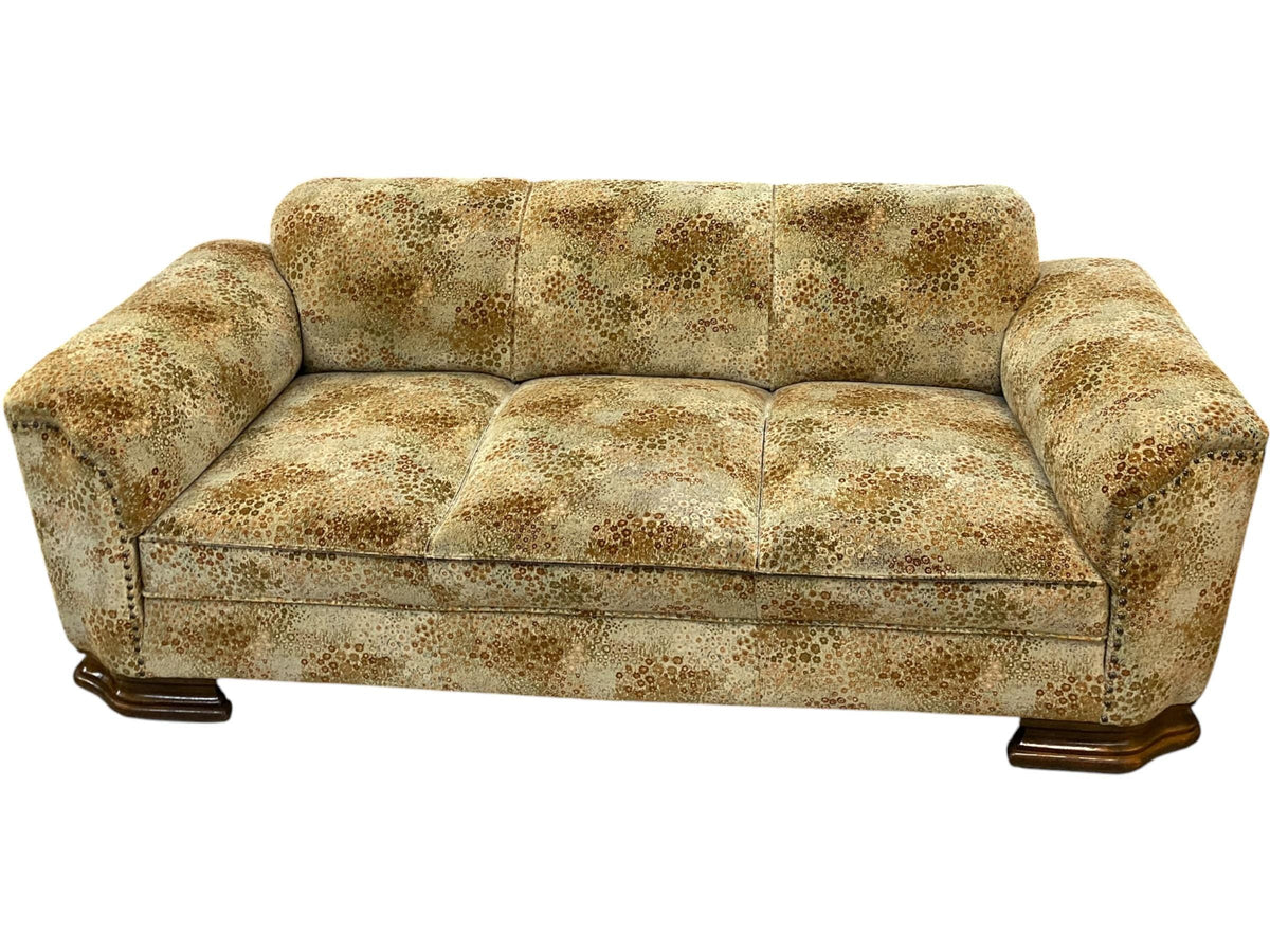 Art Déco Sofa 1930er Jahre Deutschland Vintage Dreisitzer Originalform mit floralem 1970er Jahre Bezug