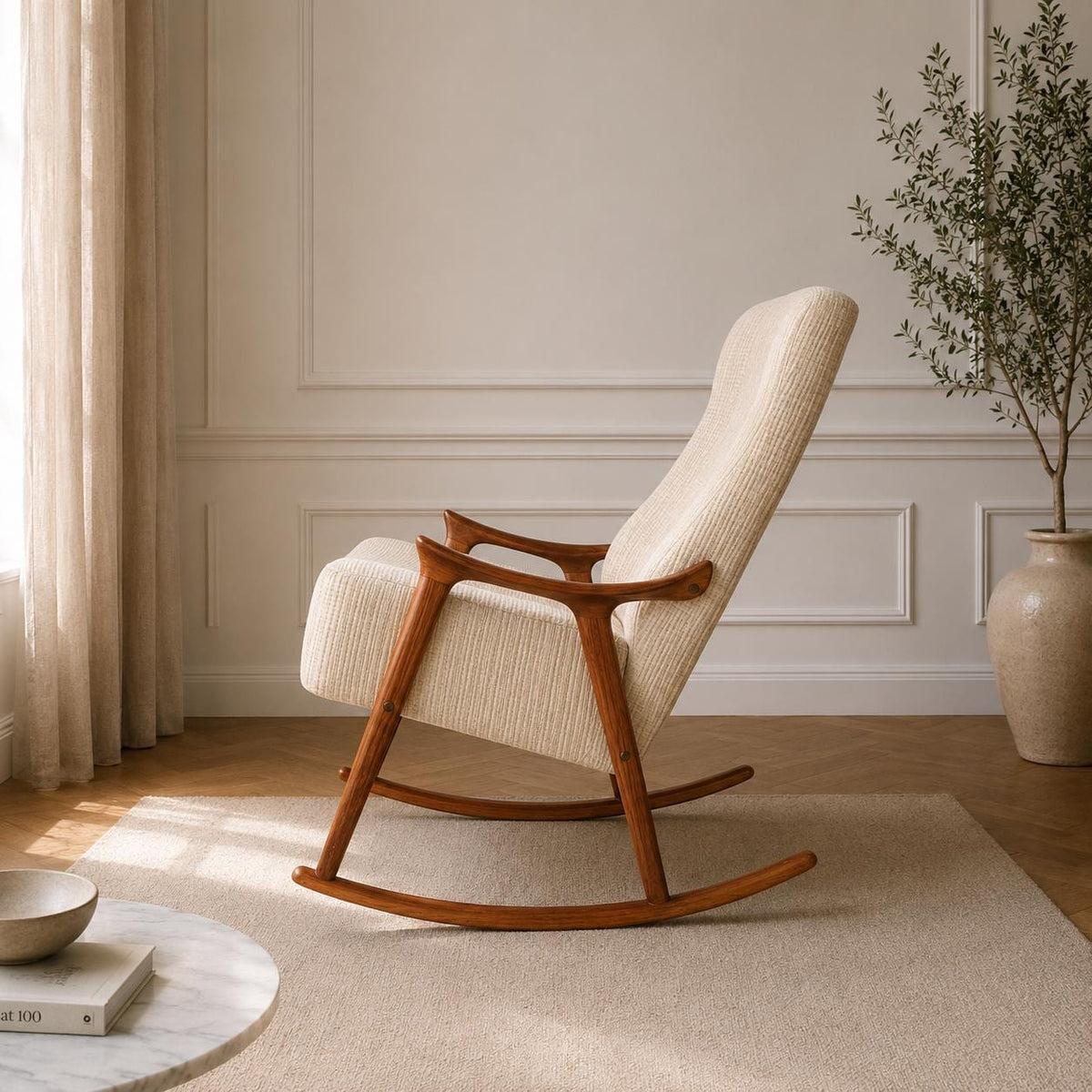 Original Mid Century Moderner skulpturaler Schaukelstuhl von Ingmar Relling. Scandinavian Modern Teak-Holz-Klassiker Schaukelstuhl.