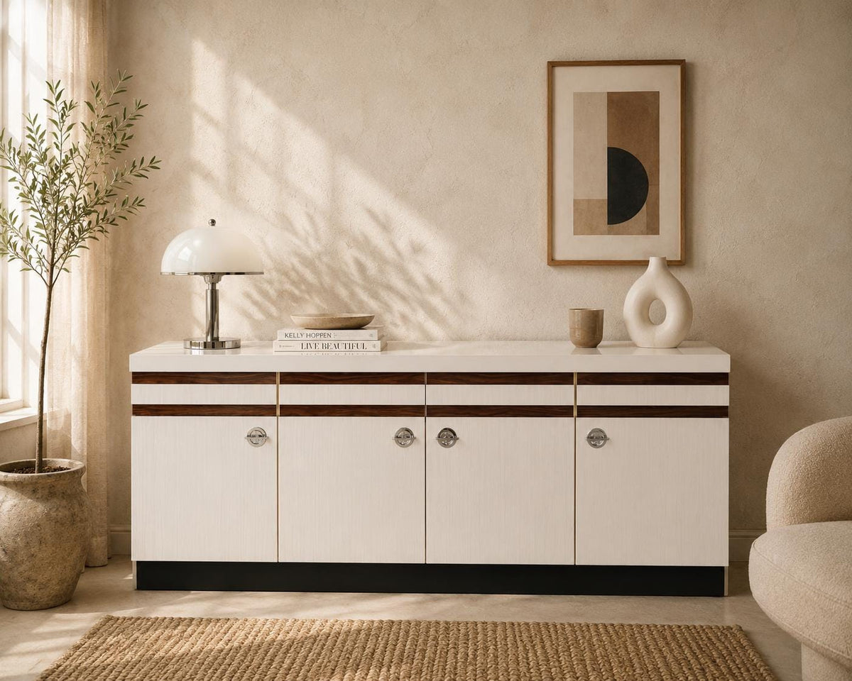 Niestrath Küchen-Sideboard - Mid Century Modern Küchenausstattung der 1960er Jahre aus Resopal beschichteten Holz mit Chromtürgriffen