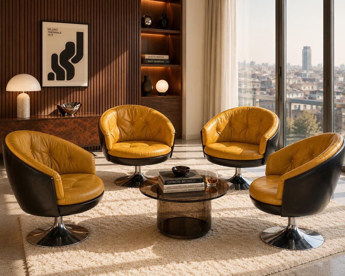 Original Vintage 70er Jahre Cocktailsessel. Diese drehbaren Cocktailsessel sind klassische Space Age / Popart Designstücke.