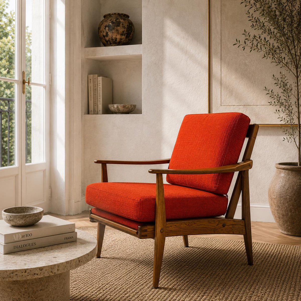 Vintage Lounge Sessel / Cocktailsessel – 1960er Jahre – skandinavischer Stil – Massivholz – Originalbezug abnehmbar
