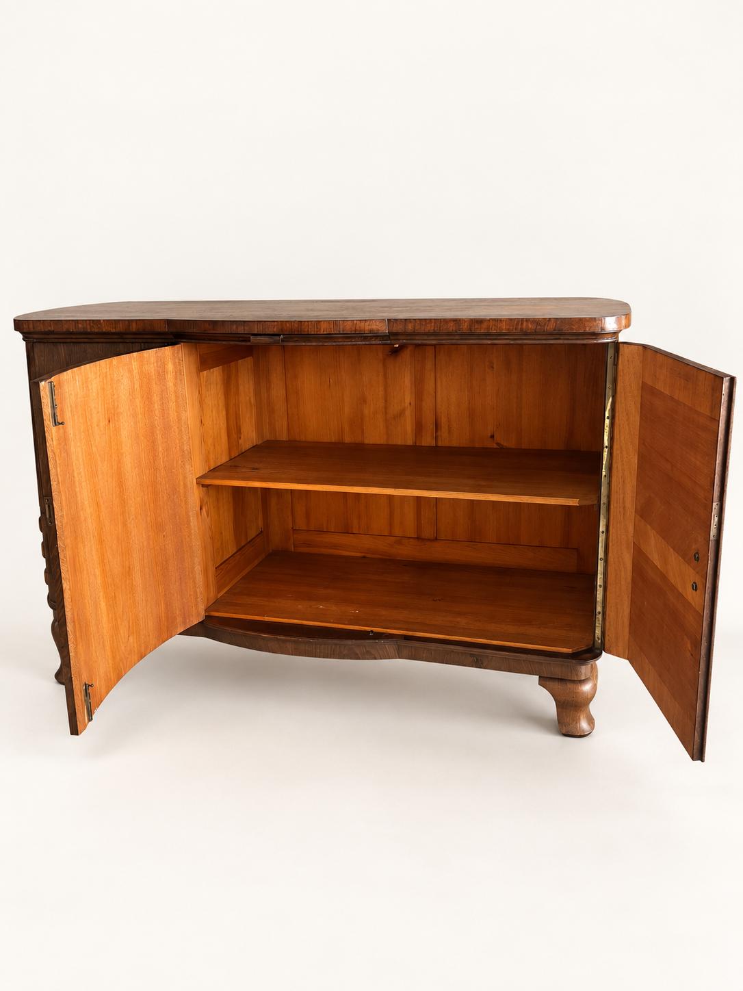 Art Déco Sideboard Vintage | Große Kommode mit geometrischem Furnier, Messingbeschlägen und Innenausbau | Antiker Holzschrank