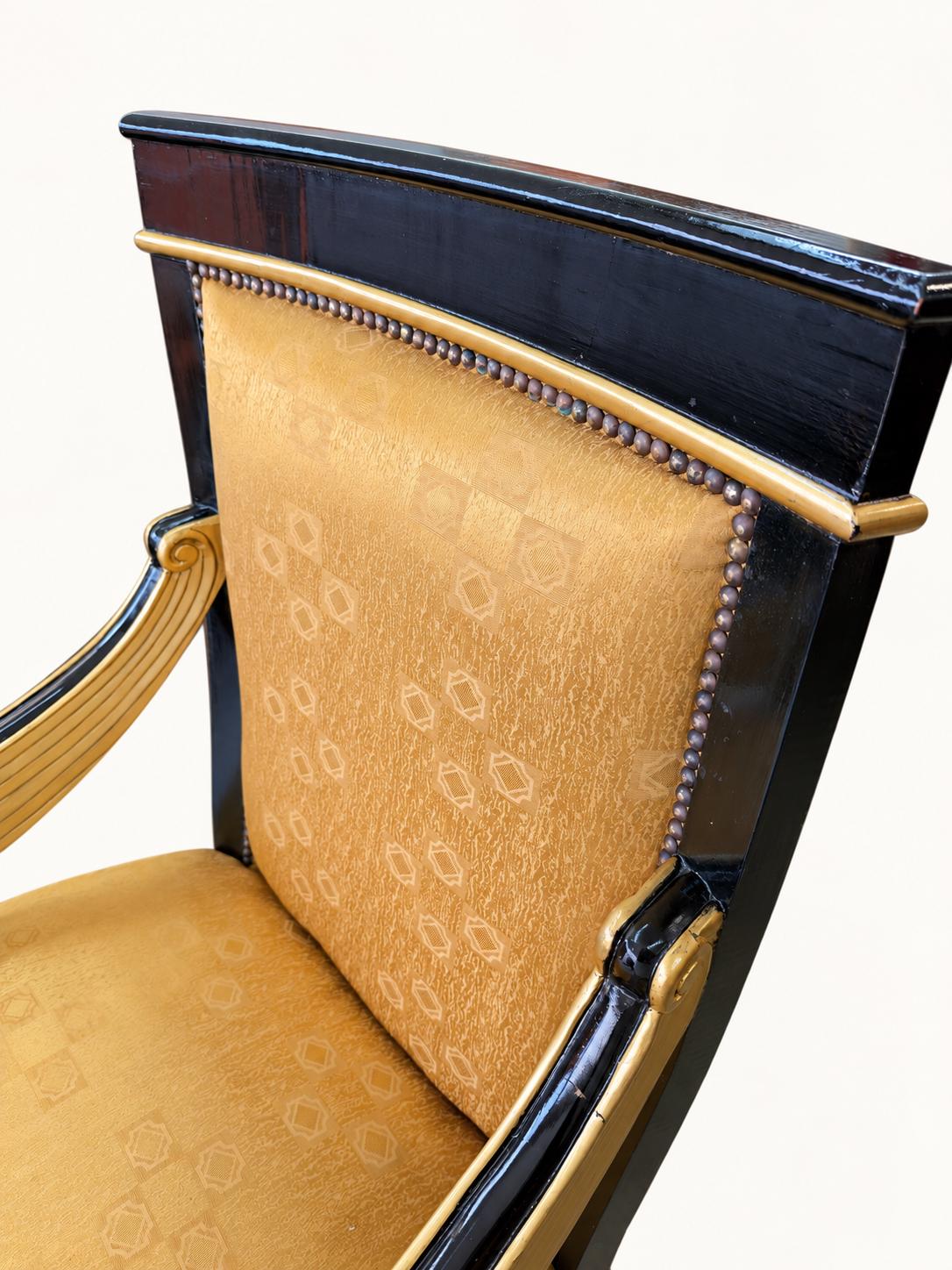 Vintage Sphinx-Sessel in Schwarz & Gold | Empire Revival Armlehnstuhl | Egyptian Revival Statement Chair